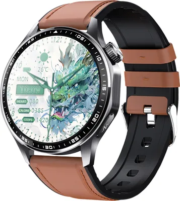 Imagen del producto de Reloj inteligente con ECG, monitor de frecuencia cardíaca, monitor de presión arterial y podómetro. Correa de cuero marrón oscuro