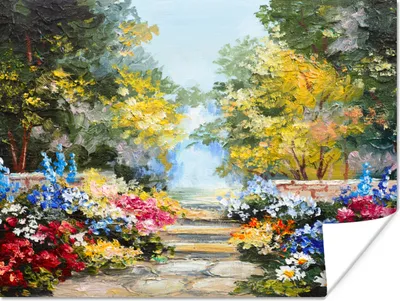 Produktbild von MuchoWow® Poster Malerei - Blumen - Natur - Ölfarbe 120x90 cm - Wandbild