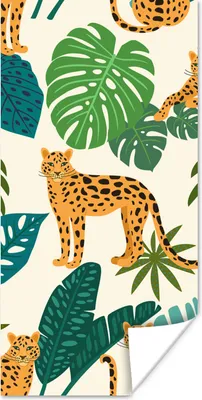 Produktbild von MuchoWow® Poster Dschungel - Leopard - Pflanzen - Muster - Mädchen - Jungen 60x120 cm - Wandschmuck