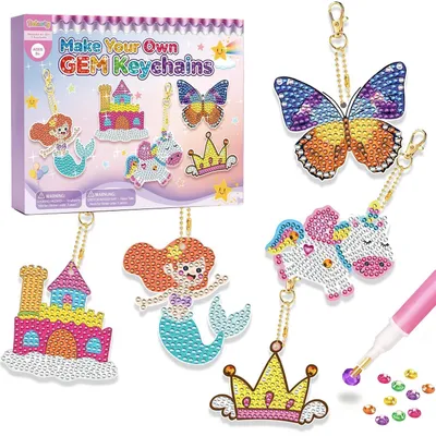 Produktbild von Diamond Painting Bastelset Kinder Schlüsselanhänger 5er Set ab 6 Jahre