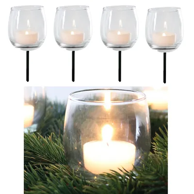 Produktbild von 4 x Teelichtgläser mit Metallstab für Gestecke - Adventskranzstecker - Teelichthalter für Adventskranz