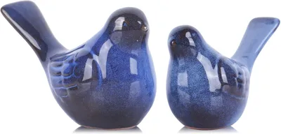 Imagen del producto de Dos figuras de pájaros de cerámica, pequeñas, para decoración del hogar