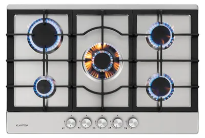 Produktbild von Klarstein Gasherd, Einbau-Gaskochfeld, Sabaf-Brenner, Gaskochfeld für Propan/Erdgas, Gasherd Kochfeld, Einbau Gasherd mit Sicherheitsventile & Abschaltautomatik, Glaskeramik, 5-Flammig, Silber