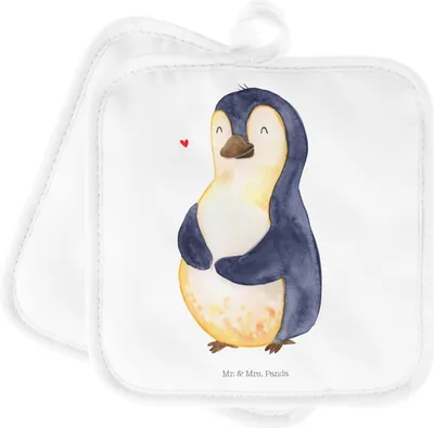 Produktbild von Mr. & Mrs. Panda 2er Set Topflappen  Pinguin Diät - Weiß - Geschenk, Topflappenset, Kochlappen, Topfuntersetzer, Abnehmen, Bierbauch, topfhalter