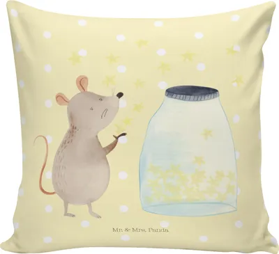 Produktbild von Mr. & Mrs. Panda Kopfkissen 40x40 Maus Sterne - Gelb Pastell - Geschenk, Zierkissen, Träume, Kindergeburtstag, Sofa Kissen, Kuschel, Geburtstag, Schwangerschaft, Geburt