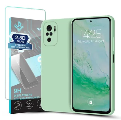 Produktbild von Hülle für Xiaomi Redmi Note 10 mit 9H Displayglas Displayschutz Case Cover Bumper Smartphone Softgrip Schutzhülle Farbe: Türkis