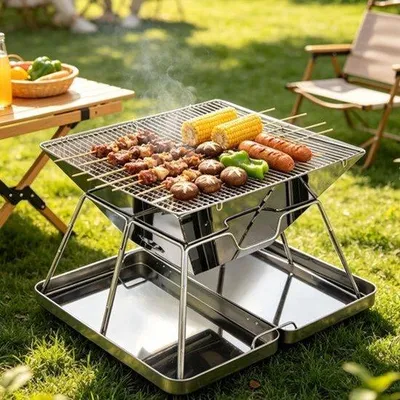 Productafbeelding van Draagbare barbecue, houtskoolbarbecue, opvouwbaar, roestvrij staal