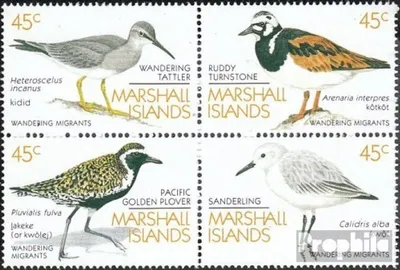 Produktbild von Briefmarken Marshall-Inseln 1989 Mi 222-225 Viererblock (kompl.Ausg.) postfrisch Zugvögel