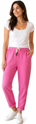 Produktbild von Damen Jogginghose mit Kordelzug – Bequeme Freizeithose mit Taschen, elastischer Bund, schmaler Schnitt Rosa/S/M