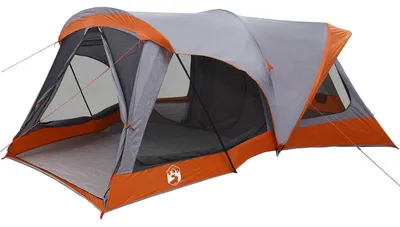 Obrázok produktu pre vidaXL Rodinný stan, sivý a oranžový, 550 x 555 x 208 cm