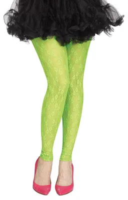Produktbild von 80er Jahre Netzstrumpfhose mit Spitzenmuster Neon Grün