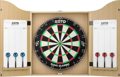 Produktbild von KOTO - Darts Centre Eiche, Dartboard Schrank mit Classic Edition Dartscheibe, 6 Steel Dartpfeilen, Throwline & Zubehör
