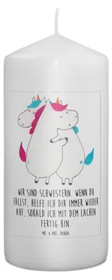 Produktbild von Mr. & Mrs. Panda Kerze Einhörner Umarmen 15 x 7 cm - Weiß - Geschenk, Liebe, Freundin, Erinnerungskerze, Familie, Unicorn, Stumpenkerze, Einhorn, Blockkerze, Bedruckte