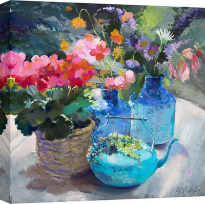 Immagine prodotto di Quadro su tela Fiori - Nel Whatmore - Composizione di vasi di fiori - 70x70 cm