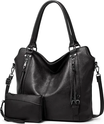 Produktbild von Lederhandtasche 2 Stück, Große Shopper Tasche Mit Abnehmbarem Schultergurt, Hobo-Tasche Für Büro Und Reisen