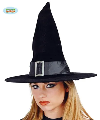 Produktbild von schwarzer Hexen Hut aus Samt für Damen