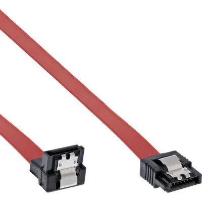 Produktbild von InLine SATA Anschlusskabel abgewinkelt, mit Sicherheitslasche, 0,15m, 0,15 m, SATA I, SATA 7-pin, SATA 7-pin, Buchse/Buchse, Schwarz, Rot