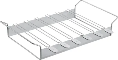 Produktbild von RÖSLE Grillspieß-Set, 6-teilig, 33 cm, Edelstahl, Silber, Doppelspieße, 4-fach arretierbar, spülmaschinengeeignet, Backofen geeignet, für Gas- & Kohlegrill (Gasgrill ab 30 cm Garraumtiefe, Kugelgrill ab Ø 60 cm)