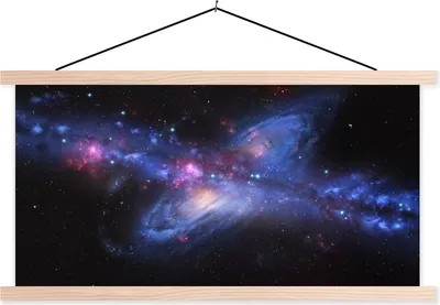 Produktbild von MuchoWow® Textilposter Eine bunte Illustration der Milchstraße 120x60 cm mit holzfarbenen Rahmen - Klemmleiste