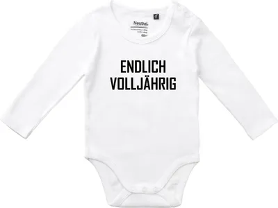 Produktbild von Huuraa Baby Body Endlich Volljährig Schriftzug 74 White  Baumwolle Fairtrade Langarmbody Geschenkidee