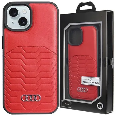 Produktbild von Audi MagSafe iPhone 15 Plus / 14 Plus 6,7" Hartschalenetui aus Kunstleder, rot/rot, AU-TPUPCMIP15M-GT/D3-RD