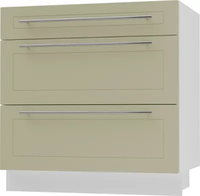 Produktbild von Schubladenunterschrank KVANTUM Vollauszug 80cm Korpus- & Frontfarbe wählbar (Q-D3A/80),vanille matt,weiß