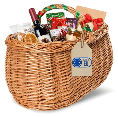 Obrázok produktu pre Creative Home Piknikový prútený košík na nákup s uchom a opletením | 45 x 32 x 34 cm (+/- 1 cm) | Veľký a ľahký | Prírodná hnedá farba | Ručne pletený | Univerzálny a odolný