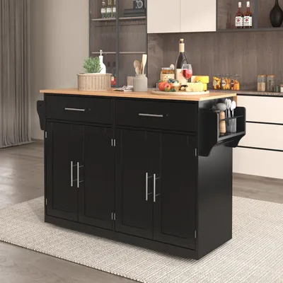 Immagine prodotto di MODFU Mobile da cucina Carrello di servizio con piano ribaltabile, 120x46(70)x91 cm, Mobile con rotelle e piedini in legno sostituibili per soggiorno, camera da letto, mobile multiuso, Nero