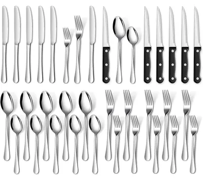 Productafbeelding van Besteekset, roestvrij staal, 36-delig, inclusief steakmessen en vorken, voor 6 personen, zilverkleurig