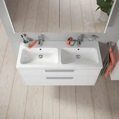 Produktbild von Duravit D-Code 2.0, Doppel-WT, 1200mm, 2 Becken, mit Überlauf, mit HLB, je 1 HL, weiß, 1 Stk.