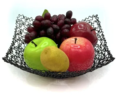 Obstschale aus Metall, handgefertigt, 22,5 x 9,5 cm, schwarz