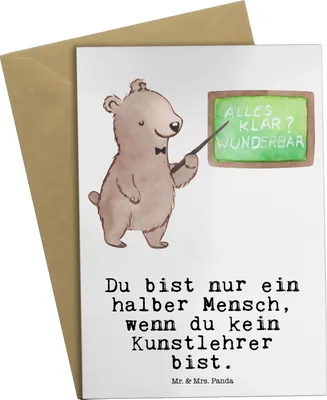 Produktbild von Mr. & Mrs. Panda Glückwunschkarte Kunstlehrer Herz - Weiß - Geschenk, Witzig, babykarte, Kunstschule, Spruch, einladungskarten, dankeskarten, Lustig, hochzeitskarten