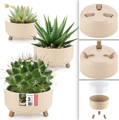 Produktbild von uandu 3er Blumentopf Set. 3 Größen. Blumenständer, Deko, Blumen, fürs Zuhause, Plant übertopf, Flower Pot. Blumentopf, Pflanzentopf Groß, Klappbarer Fuß, Creme