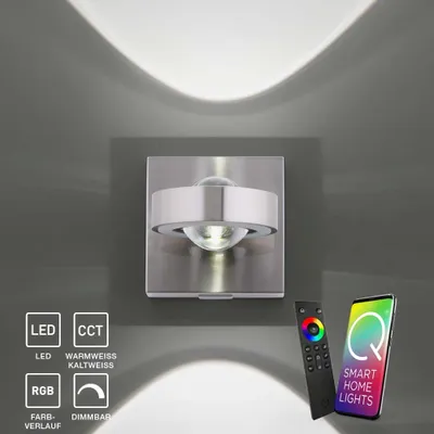 Produktbild von Paul Neuhaus LED Wandlampe Q - MIA Smart Home Up+Down Lichteffekt RBG Farbwechsel Fernbedienung Silber Wohnzimmer, Esszimmer, Flur 9185-13, 9185-55