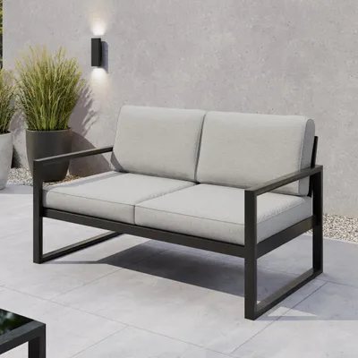 Produktbild von BEAUTYSOFA Garten Lounge Sofa STELLA, 2-Sitzer Gartensofa, Terrassenmöbel, Wasserabweisendes Lounge Sofa für Balkon & Terrasse Hellgrau Patio Base 7