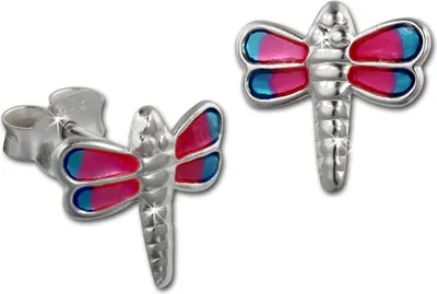 Produktbild von Teenie-Weenie Ohrstecker für Kinder 925 Silber pink Libelle Ohrringe SDO8119P