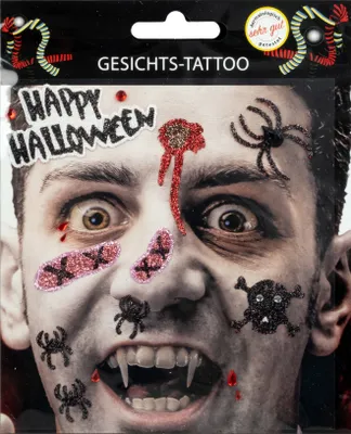 Produktbild von Gesichts Tattoo - Halloween Glitzer Aufkleber Set Vampir Klebetattoos Temporäre Tattoos Karneval