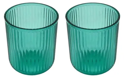 Produktbild von 2er Set Zahnputzbecher Kunststoff Transparent-Grün 8x9 cm Unzerbrechlich
