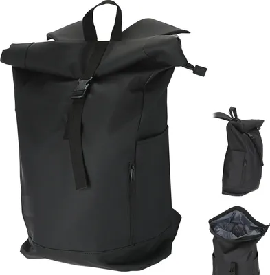 Produktbild von Falt Rucksack Minor 30l schwarz 40x57x15cm Polyester Water Resitant Rubber Finish Reißverschlusstaschen Eingriffstaschen wasserabweisend Rolltop