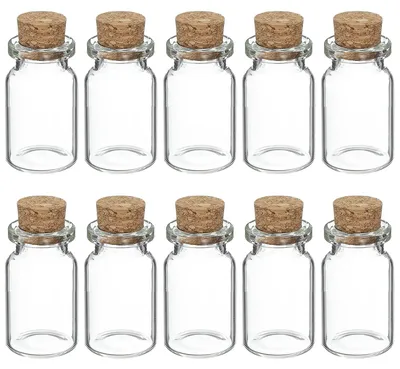 Productafbeelding van Mini glazen flesjes met kurken dop - inhoud 8 ml - voor doe-het-zelf projecten - 10 stuks
