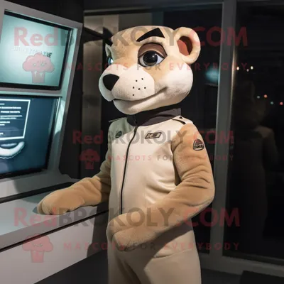 Productafbeelding van Beige Puma mascotte REDBROKOLY kostuum personage gekleed met een coltrui en manchetknopen