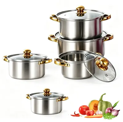 Produktbild von 10-teiliges Induktionspfannenset aus Edelstahl