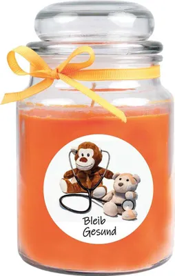 Produktbild von Duftkerze im Bonbonglas "Gute Besserung", Duft: Honigmelone ( Orange ), 500g - Brenndauer bis zu 110 Stunden