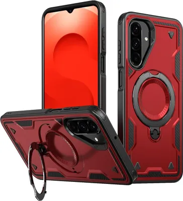 Immagine prodotto di Custodia MagSafe per Samsung Galaxy A26 - Cover posteriore Phonesta MagLock Armor con anello - Rosso