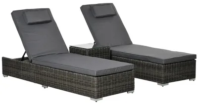 Image de Ensemble de jardin – Ensemble de salon de jardin – Transats – Dossiers réglables – Rotin synthétique résistant aux intempéries – Gris