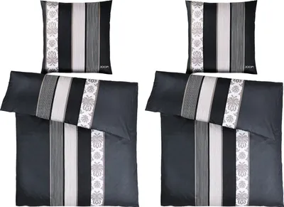 Produktbild von 4 tlg JOOP! Satin Bettwäsche Ornament Stripes 4022-9 schwarz 135x200