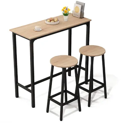 Zdjęcie produktu dla Zestaw Barowy Stół Kuchenny + 2 Krzesła Hokery Nowoczesny Industrialny Jasny Brąz Loft 100 Cm