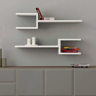 Produktbild von DECORTIE Fork Modern Schwebendes Regal Set Weiß 75 x 22 x 17,5 cm