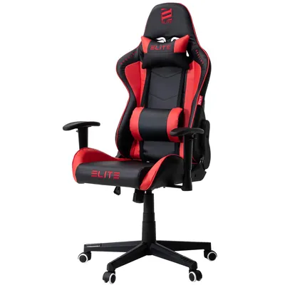 Produktbild von Elite Gaming Stuhl | Ergonomischer Bürostuhl - Schreibtischstuhl - PC Gamer Racing Stuhl - Gaming-Stuhl - Gamer Sessel - Kopfstütze (Schwarz/Rot)