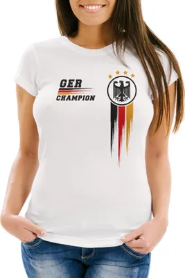 Produktbild von EM Shirt Damen Deutschland Fußball Fanshirt Champion Germany Europameisterschaft 2021 Moonworks weiß XL